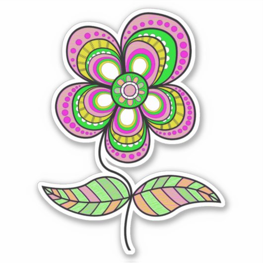Kleurrijke psychedelische  bloemkunst sticker (Voorkant)