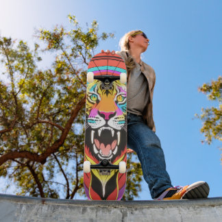 Kleurrijke psychedelische brullende tijger skateboard