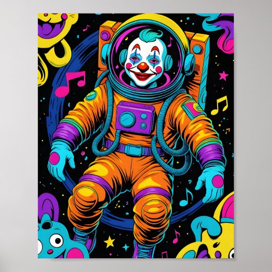 Kleurrijke psychedelische clown astronaut kunst poster (Voorkant)