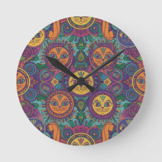 Kleurrijke Psychedelische Kat Wandklok Ronde Klok