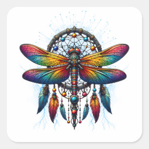 Kleurrijke Psychedelische Libelle Dreamcatcher Boh Vierkante Sticker