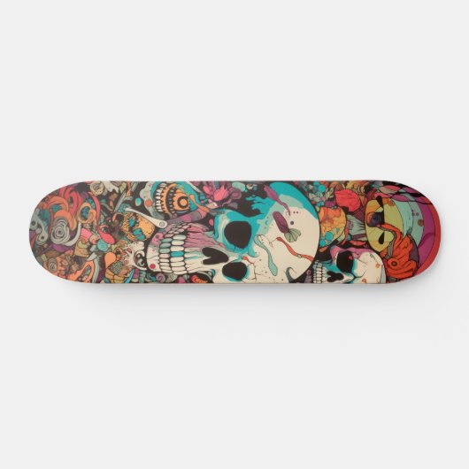 Kleurrijke psychedelische schedel skateboard (Horizontaal)