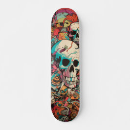 Kleurrijke psychedelische schedel skateboard