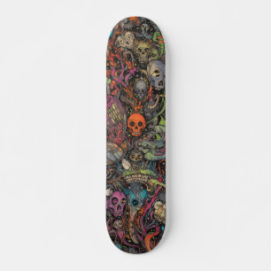 Kleurrijke psychedelische schedels skateboard