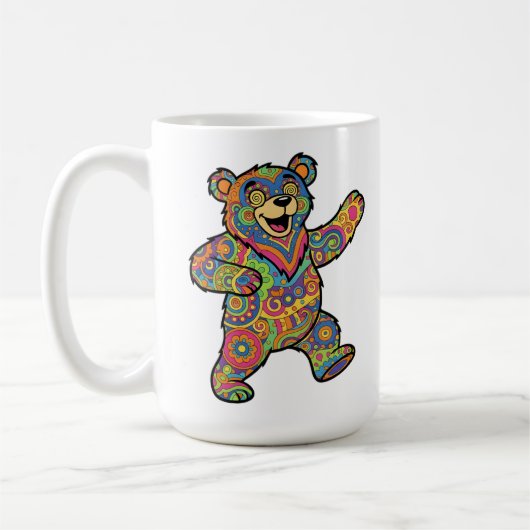 Kleurrijke Psychedelische Teddydbeer Kunst Koffiemok (Links)