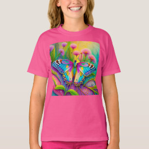 Kleurrijke psychedelische vlinder en wilde bloemen t-shirt