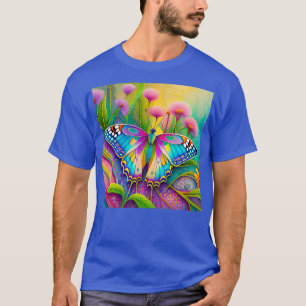 Kleurrijke psychedelische vlinder en wilde bloemen t-shirt
