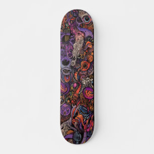 Kleurrijke psychedelische wezens skateboard