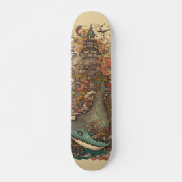Kleurrijke psychedelische zeeen en vuurtoren skateboard