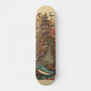 Kleurrijke psychedelische zeeen en vuurtoren skateboard