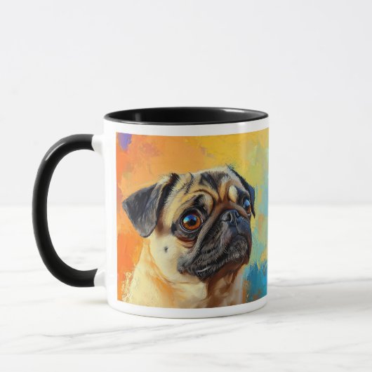 Kleurrijke Pug Dog impressionistische verf Mok (Links)