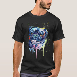 Kleurrijke Pug Hond Kunst T-shirt
