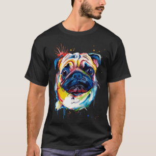 Kleurrijke Pug Hond Kunst T-shirt