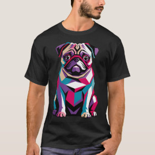 Kleurrijke Pug Pop Art Geometrische Hond Portret T-shirt