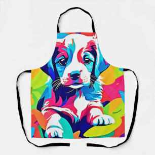 Kleurrijke puppy kunstwerk schort