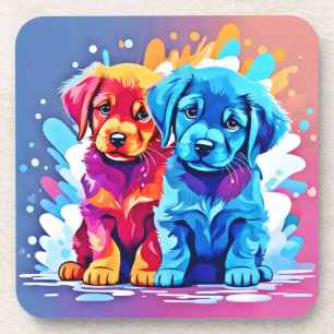 Kleurrijke Puppy Pair Art Bier Onderzetter