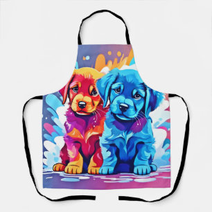 Kleurrijke Puppy Pair Art Schort
