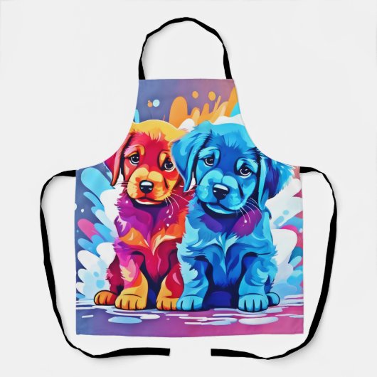 Kleurrijke Puppy Pair Art Schort (Voorkant)