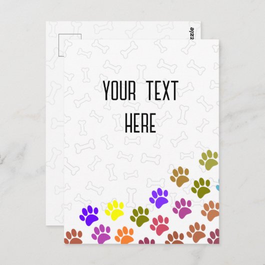 Kleurrijke Puppy Paw Prints en Botten Aangepaste t Briefkaart (Voorkant / Achterkant)