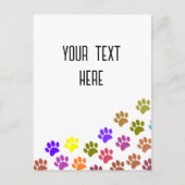 Kleurrijke Puppy Paw Prints met aangepaste tekst Briefkaart (Voorkant)