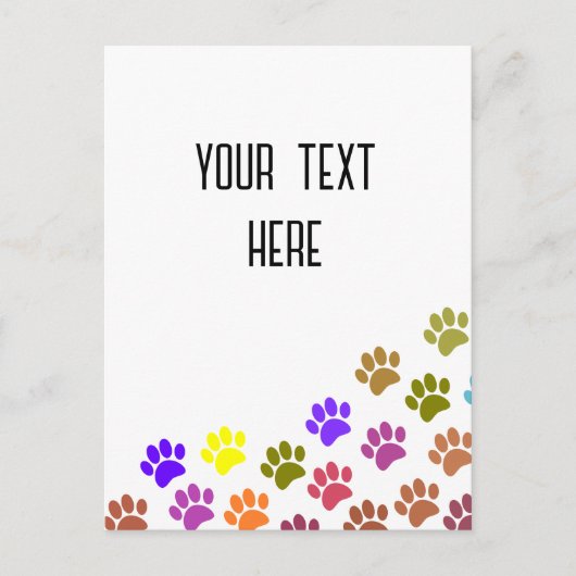 Kleurrijke Puppy Paw Prints met aangepaste tekst Briefkaart (Voorkant)
