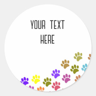 Kleurrijke Puppy Paw Prints met aangepaste tekst Ronde Sticker