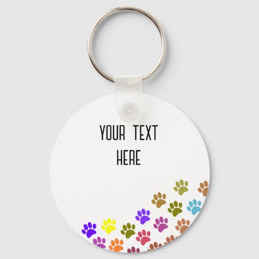 Kleurrijke Puppy Paw Prints met aangepaste tekst Sleutelhanger (Voorkant)