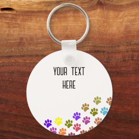 Kleurrijke Puppy Paw Prints met aangepaste tekst Sleutelhanger (Voorkant)