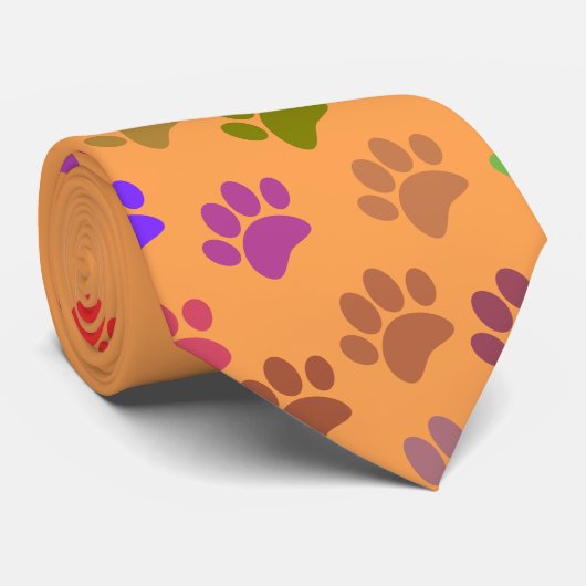 Kleurrijke Puppy Paw Prints met aangepaste tekst Stropdas (Opgerold)