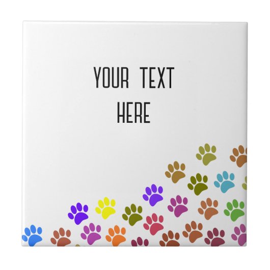 Kleurrijke Puppy Paw Prints met aangepaste tekst Tegeltje (Voorkant)