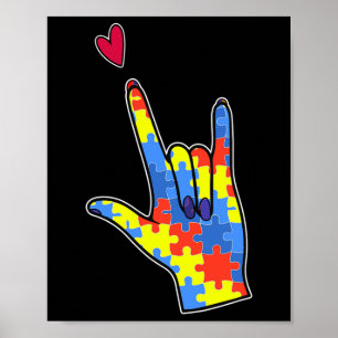 Kleurrijke Puzzel Gebarentaal Autisme Bewustzijn Poster