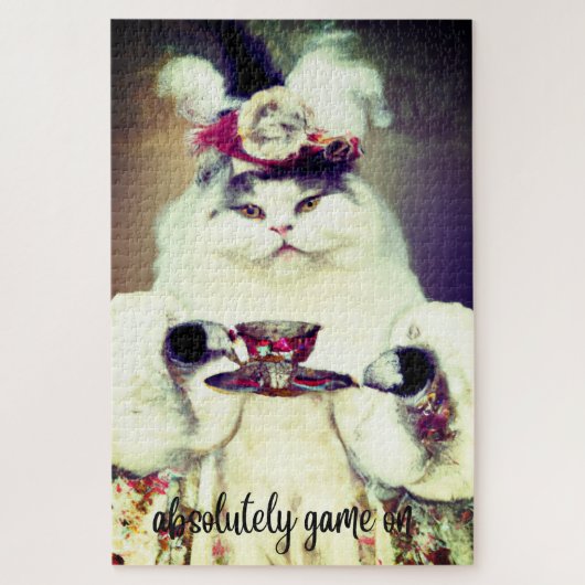 kleurrijke puzzel met kat & kop thee (Verticaal)