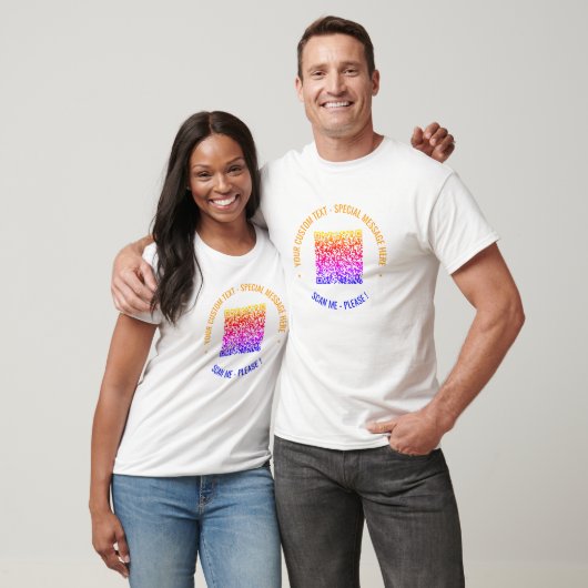 Kleurrijke QR-code en aangepaste tekst T-shirt Sja (Unisex)
