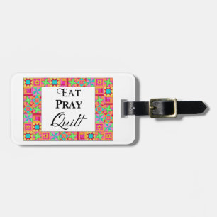 Kleurrijke quilt blokkeert rand art eet Pray Quilt Bagagelabel