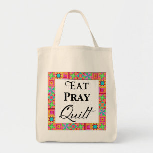 Kleurrijke quilt blokkeert rand art eet Pray Quilt Tote Bag
