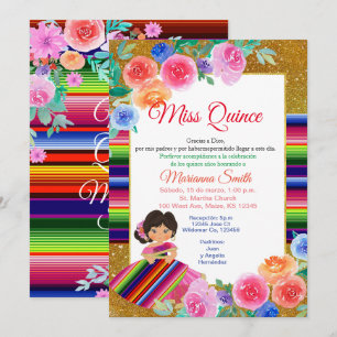 Kleurrijke Quinceanera Bloemrijke Mexicaanse Miss Kaart