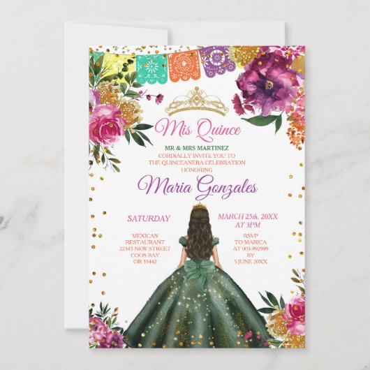 Kleurrijke Quinceañera Emerald Groene Bloem Verjaa Kaart (Voorkant)