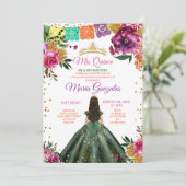 Kleurrijke Quinceañera Emerald Groene Bloem Verjaa Kaart (Staand voorkant)
