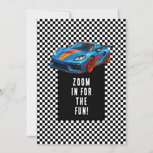 Kleurrijke race auto verjaardagsfeestje kaart (Achterkant)