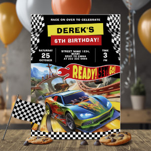 Kleurrijke race auto verjaardagsfeestje kaart