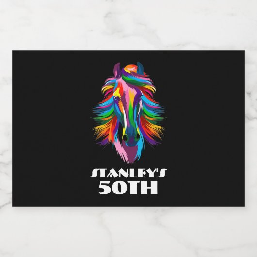 Kleurrijke Racehorse verjaardagsfeestje Likeurfles Etiket (Enkel label)