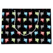 Kleurrijke Racing Vlaggen op Zwart Verjaardagsfees Groot Cadeauzakje (Voorkant)