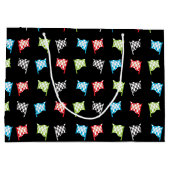 Kleurrijke Racing Vlaggen op Zwart Verjaardagsfees Groot Cadeauzakje (Achterkant)