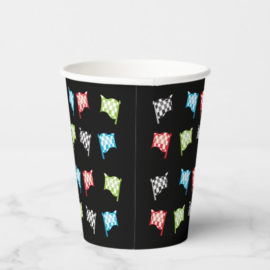 Kleurrijke Racing Vlaggen op Zwart Verjaardagsfees Papieren Bekers (Rechts)