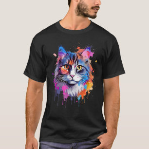 Kleurrijke Ragamuffin Kat Kop Spat Kunst T-shirt