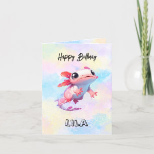 Kleurrijke Rainbow Axolotl Birthday Kaart