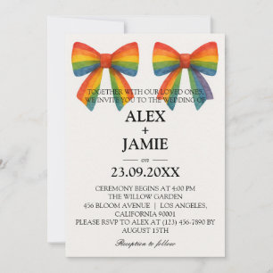 Kleurrijke Rainbow Bow bruiloft uitnodiging