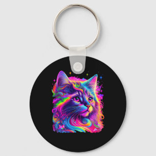 Kleurrijke Rainbow Cat Graphic Sleutelhanger