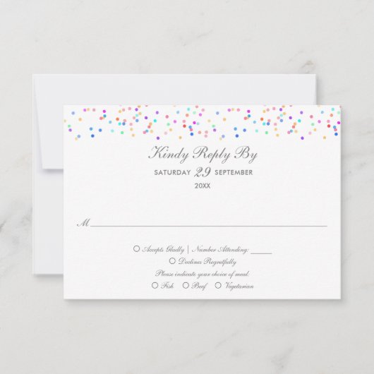 Kleurrijke Rainbow Confetti bruiloft RSVP Kaart (Voorkant)