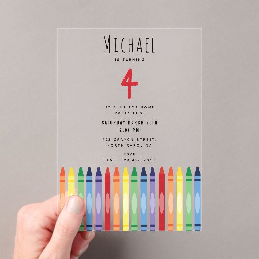 Kleurrijke Rainbow Crayons Kids Verjaardagsfeestje Acryl Uitnodigingen (Insitu (Draagbaar))